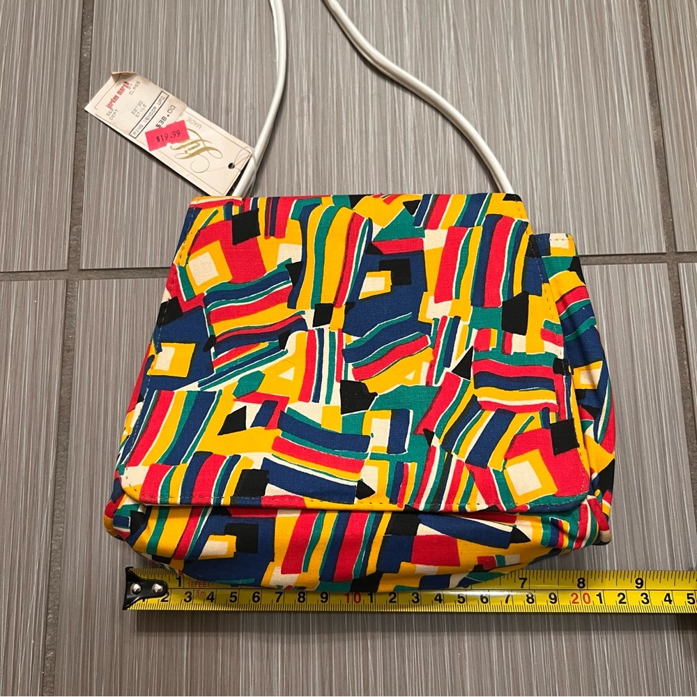 Vintage 80s Multicolor Crossbody Strap Purse Bag geometric NWT new satchel - Picture 2 of 10
